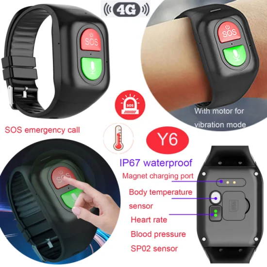 2023 Mejor cuidado de la salud para ancianos 4G Botón de pánico SOS GPS pulsera rastreador con frecuencia cardíaca presión arterial SPO2 termómetro detección de caídas Y6